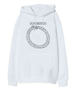 Yılan Tasarım Beyaz Oversize Unisex Kapüşonlu Sweatshirt