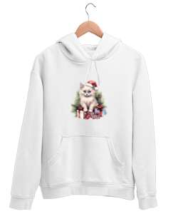 Yılbaşı Kedi 1 Beyaz Unisex Kapşonlu Sweatshirt