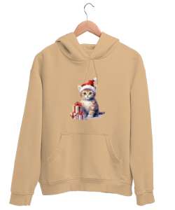 Yılbaşı Kedi 1 Camel Unisex Kapşonlu Sweatshirt