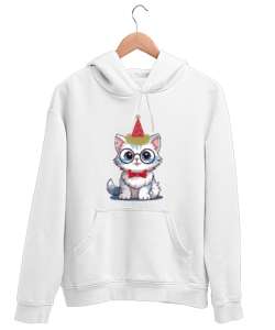 Yılbaşi kedisi Beyaz Unisex Kapşonlu Sweatshirt