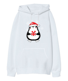 Yılbaşı Penguen Oversize Unisex Kapüşonlu Sweatshirt