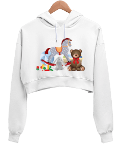 Yılbaşı resimli Kadın Crop Hoodie Kapüşonlu Sweatshirt