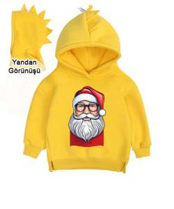 Yılbaşı Sevinci Modası Sarı Çocuk Dinozor Kapşonlu Hoodie