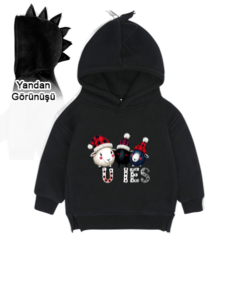 Yilbasi Siyah Çocuk Dinozor Kapşonlu Hoodie - Tisho