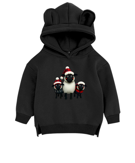 Yilbasi Siyah Unisex Çocuk Ayı Hoodie Kapşonlu - Tisho