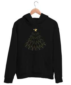 Yıldız - Çam Ağacı Süsleme - Işıklar - Yeni yıl Siyah Unisex Kapşonlu Sweatshirt