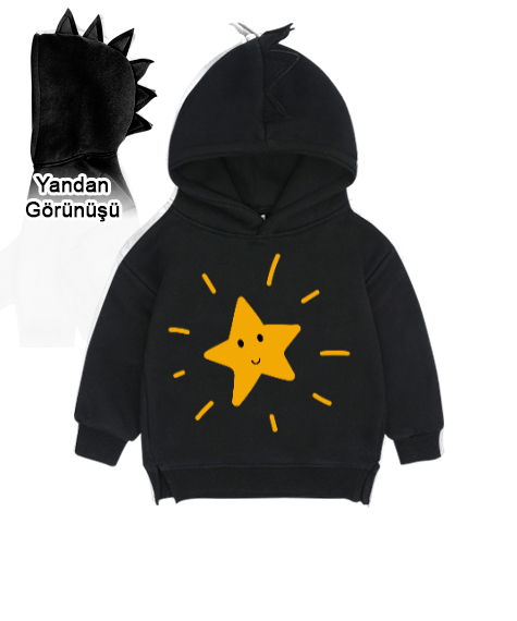 Tisho - Yıldızlı Siyah Çocuk Dinozor Kapşonlu Hoodie