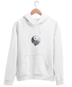 Yin Yang Owl Beyaz Unisex Kapşonlu Sweatshirt