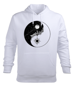 Yin Yang Tasarım Baskılı Erkek Kapüşonlu Hoodie Sweatshirt