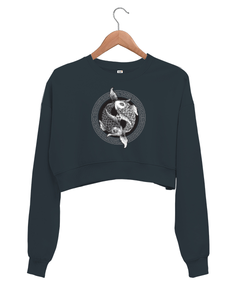 Tisho - Ying Yang Balıklar - Uzakdoğu Kültürü Füme Kadın Crop Sweatshirt