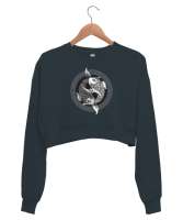 Ying Yang Balıklar - Uzakdoğu Kültürü Füme Kadın Crop Sweatshirt - Thumbnail