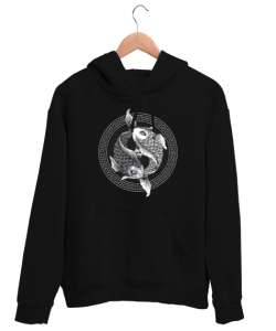 Ying Yang Balıklar - Uzakdoğu Kültürü Siyah Unisex Kapşonlu Sweatshirt