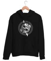 Ying Yang Balıklar - Uzakdoğu Kültürü Siyah Unisex Kapşonlu Sweatshirt - Thumbnail