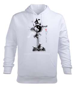 YING YANG Beyaz Erkek Kapüşonlu Hoodie Sweatshirt