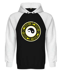 Ying Yang Blu Siyah/Beyaz Orjinal Reglan Hoodie Unisex Sweatshirt