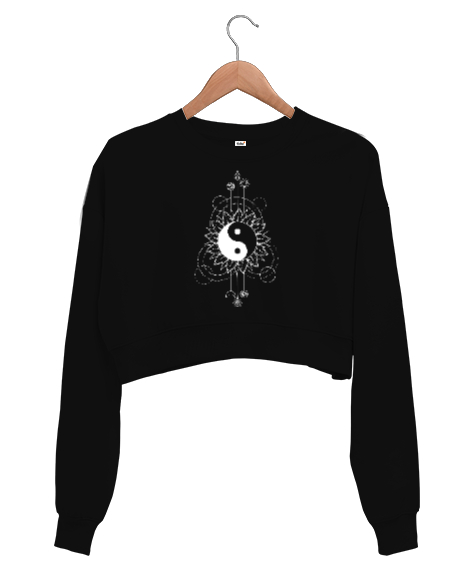 Ying Yang Blu V2 Siyah Kadın Crop Sweatshirt