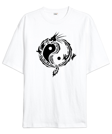 Ying Yang Dragon Beyaz Oversize Unisex Tişört