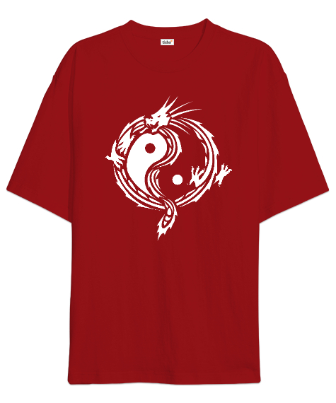 Ying Yang Dragon Kırmızı Oversize Unisex Tişört