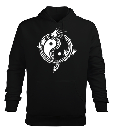 Ying Yang Dragon Siyah Erkek Kapüşonlu Hoodie Sweatshirt