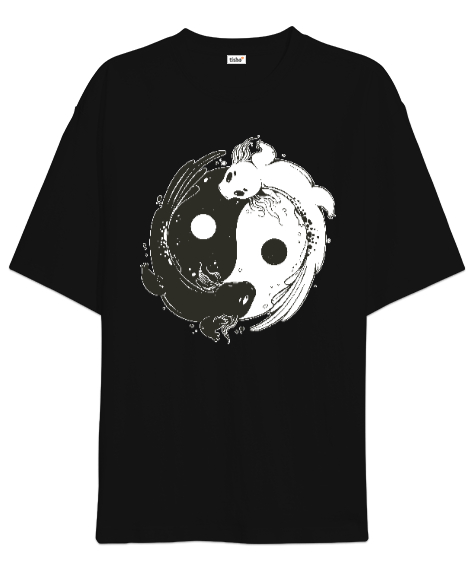 Tisho - Ying Yang Koi Fish Siyah Oversize Unisex Tişört