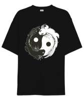 Ying Yang Koi Fish Siyah Oversize Unisex Tişört - Thumbnail