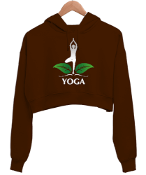 Yoga Blauart Kahverengi Kadın Crop Hoodie Kapüşonlu Sweatshirt