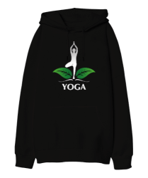 Yoga Blauart Siyah Oversize Unisex Kapüşonlu Sweatshirt