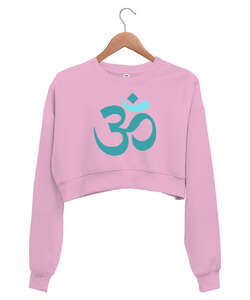 Yoga, Çakra, Om, Mantra, Meditasyon Pembe Kadın Crop Sweatshirt