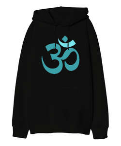 Yoga, Çakra, Om, Mantra, Meditasyon Siyah Oversize Unisex Kapüşonlu Sweatshirt