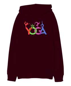 Yoga Çakra Om Meditasyon Blu V4 Bordo Oversize Unisex Kapüşonlu Sweatshirt