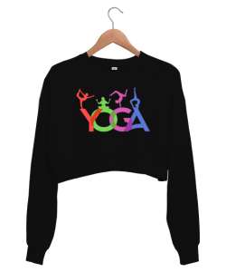 Yoga Çakra Om Meditasyon Blu V4 Siyah Kadın Crop Sweatshirt