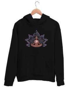 Yoga Çakra Om Meditasyon V10 Siyah Unisex Kapşonlu Sweatshirt