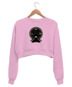 Yoga Çakra Om Meditasyon V9 Pembe Kadın Crop Sweatshirt