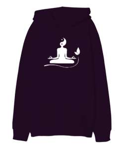 Yoga Çakra Om Meditasyon Ying Yang Koyu Mor Oversize Unisex Kapüşonlu Sweatshirt