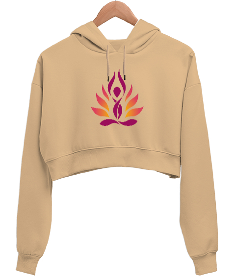 Tisho - Yoga Lotus Meditasyon Aşk Love Camel Kadın Crop Hoodie Kapüşonlu Sweatshirt