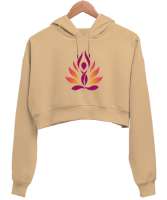 Yoga Lotus Meditasyon Aşk Love Camel Kadın Crop Hoodie Kapüşonlu Sweatshirt - Thumbnail