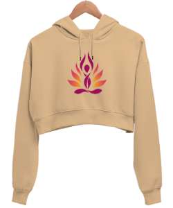 Yoga Lotus Meditasyon Aşk Love Camel Kadın Crop Hoodie Kapüşonlu Sweatshirt