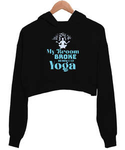 Yoga - Meditasyon Blu V2 Siyah Kadın Crop Hoodie Kapüşonlu Sweatshirt