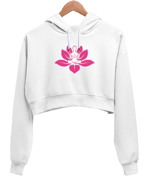 Tisho - Yoga Meditasyon çakra om Beyaz Kadın Crop Hoodie Kapüşonlu Sweatshirt