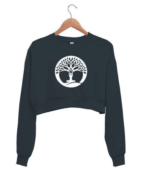 Tisho - Yoga Meditasyon çakra om Füme Kadın Crop Sweatshirt