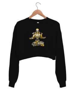 Yoga Meditasyon - Robot Siyah Kadın Crop Sweatshirt