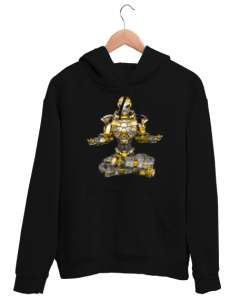 Yoga Meditasyon - Robot Siyah Unisex Kapşonlu Sweatshirt