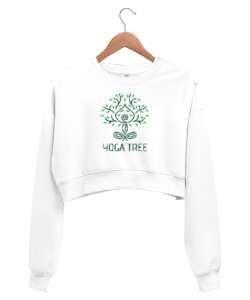 Yoga Tree - Yoga Ağacı - Çakra - Meditasyon Beyaz Kadın Crop Sweatshirt