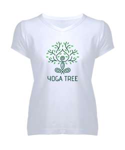 Yoga Tree - Yoga Ağacı - Çakra - Meditasyon Beyaz Kadın V Yaka Tişört