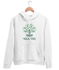 Yoga Tree - Yoga Ağacı - Çakra - Meditasyon Beyaz Unisex Kapşonlu Sweatshirt