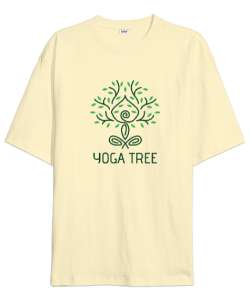 Yoga Tree - Yoga Ağacı - Çakra - Meditasyon Krem Oversize Unisex Tişört