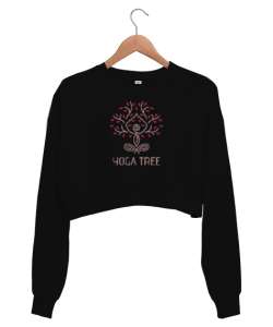 Yoga Tree - Yoga Ağacı - Çakra - Meditasyon Siyah Kadın Crop Sweatshirt