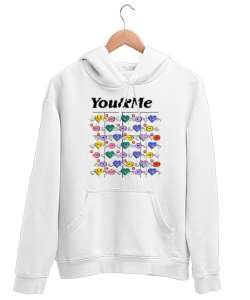 You And Me - Sen ve Ben - Kalpler Beyaz Unisex Kapşonlu Sweatshirt