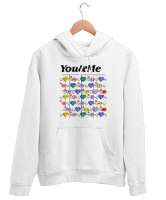 You And Me - Sen ve Ben - Kalpler Beyaz Unisex Kapşonlu Sweatshirt - Thumbnail