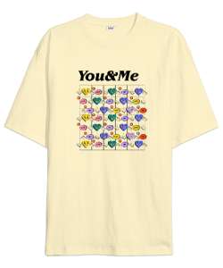 You And Me - Sen ve Ben - Kalpler Krem Oversize Unisex Tişört